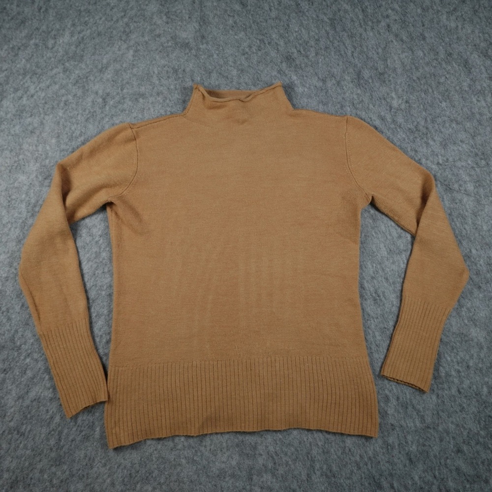 French Connection Sweater Women Large Tan Mock Neck Ribbed Cuffs Hem Long Sleeve